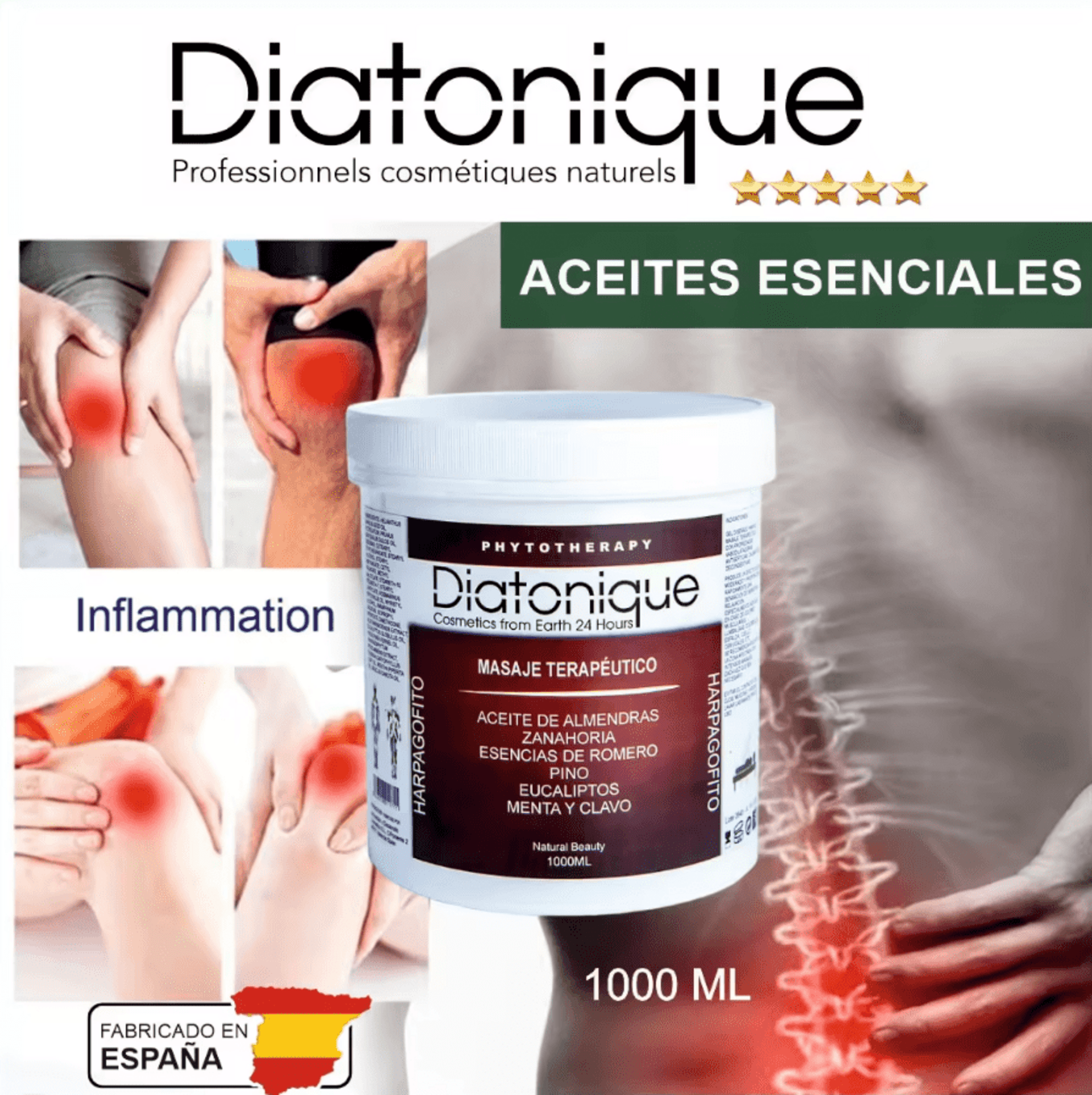 Gel de masaje profesional con Aceites Esenciales 1000 ml Diatonique - 3