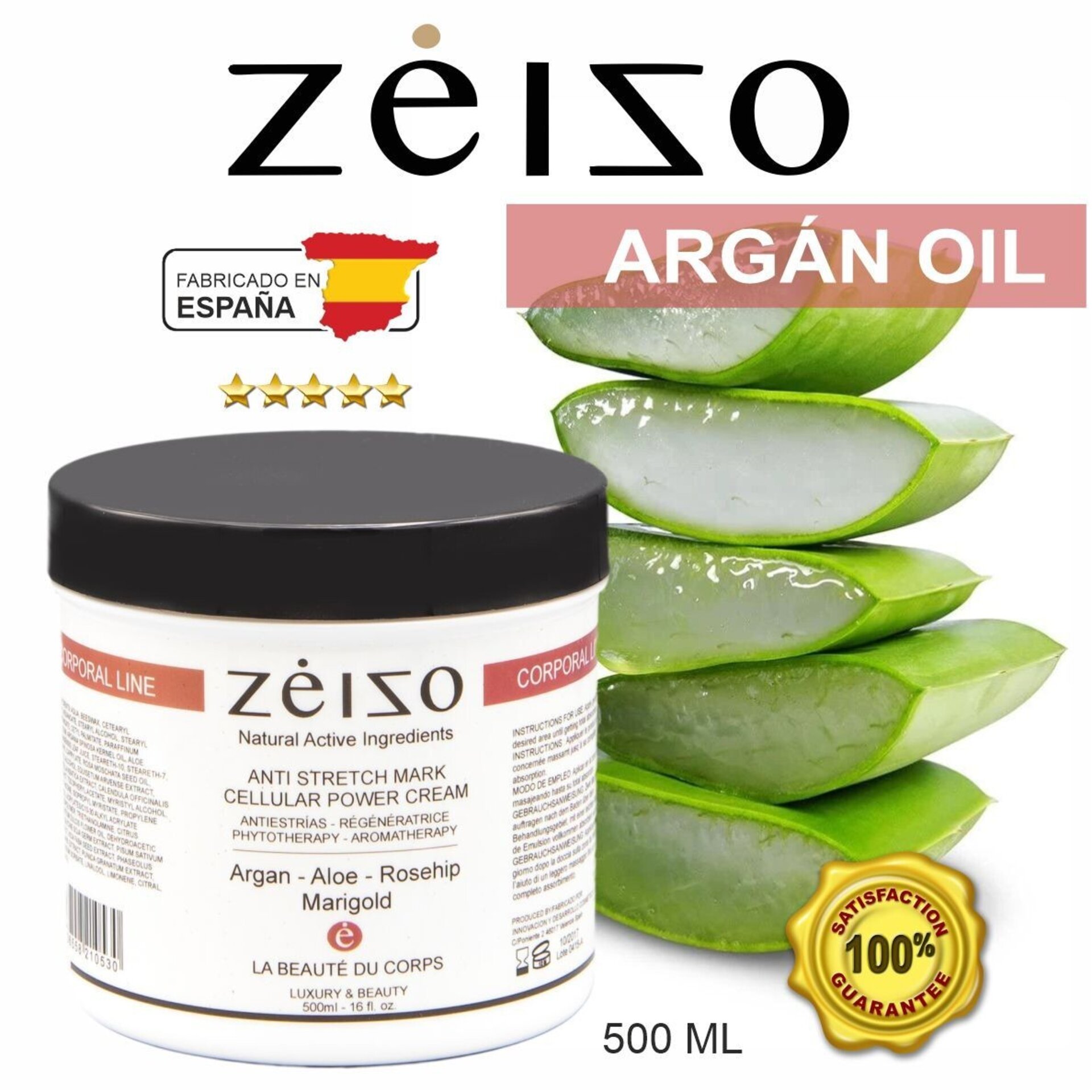 Crema Antiestrías corporal con Células Madre y Argan 500 ml -Zeizo - 3