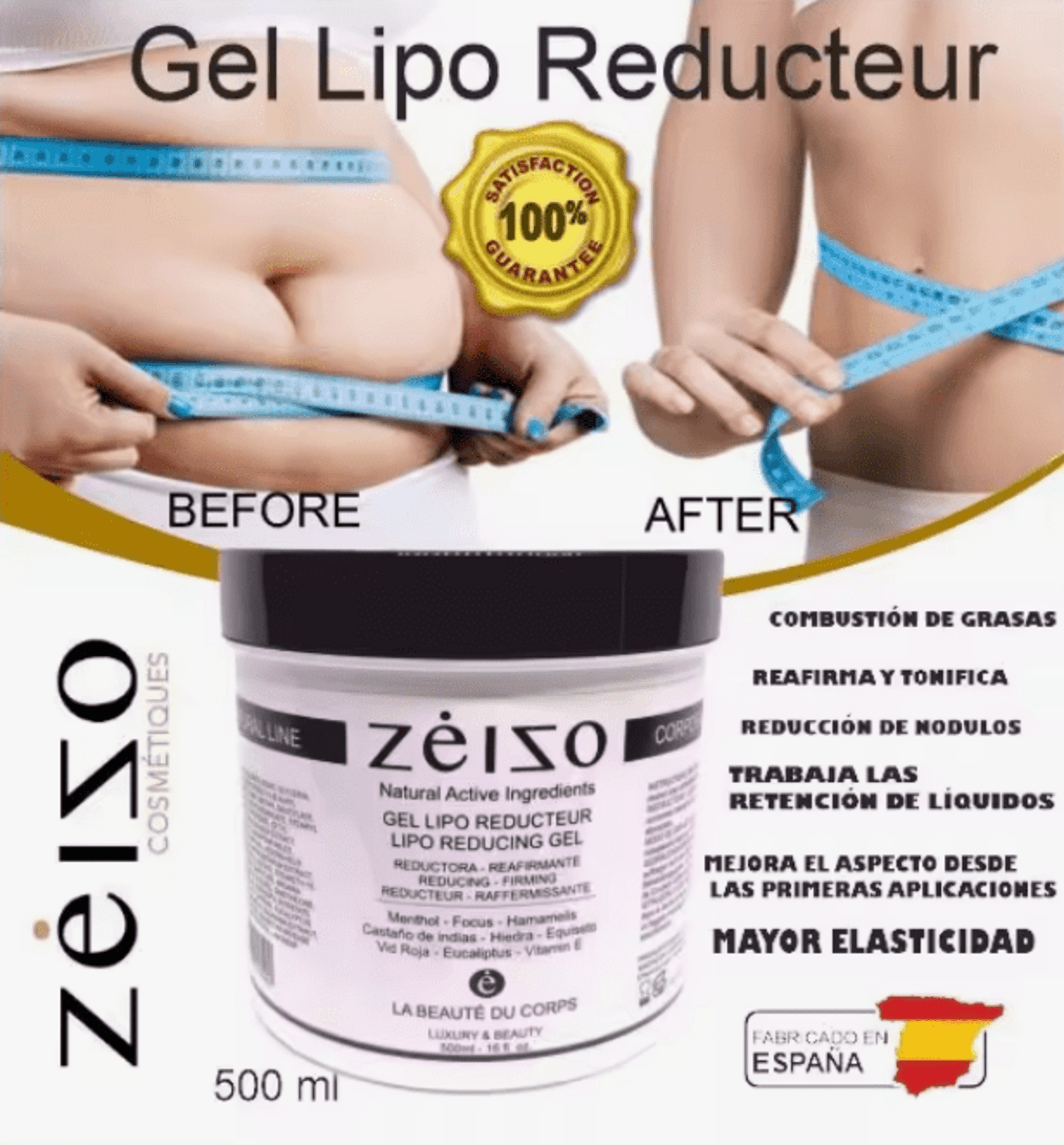 Gel Reductor y Quemagrasas Zeizo 500 ml - Efecto Frío-Calor para Celulitis - 2
