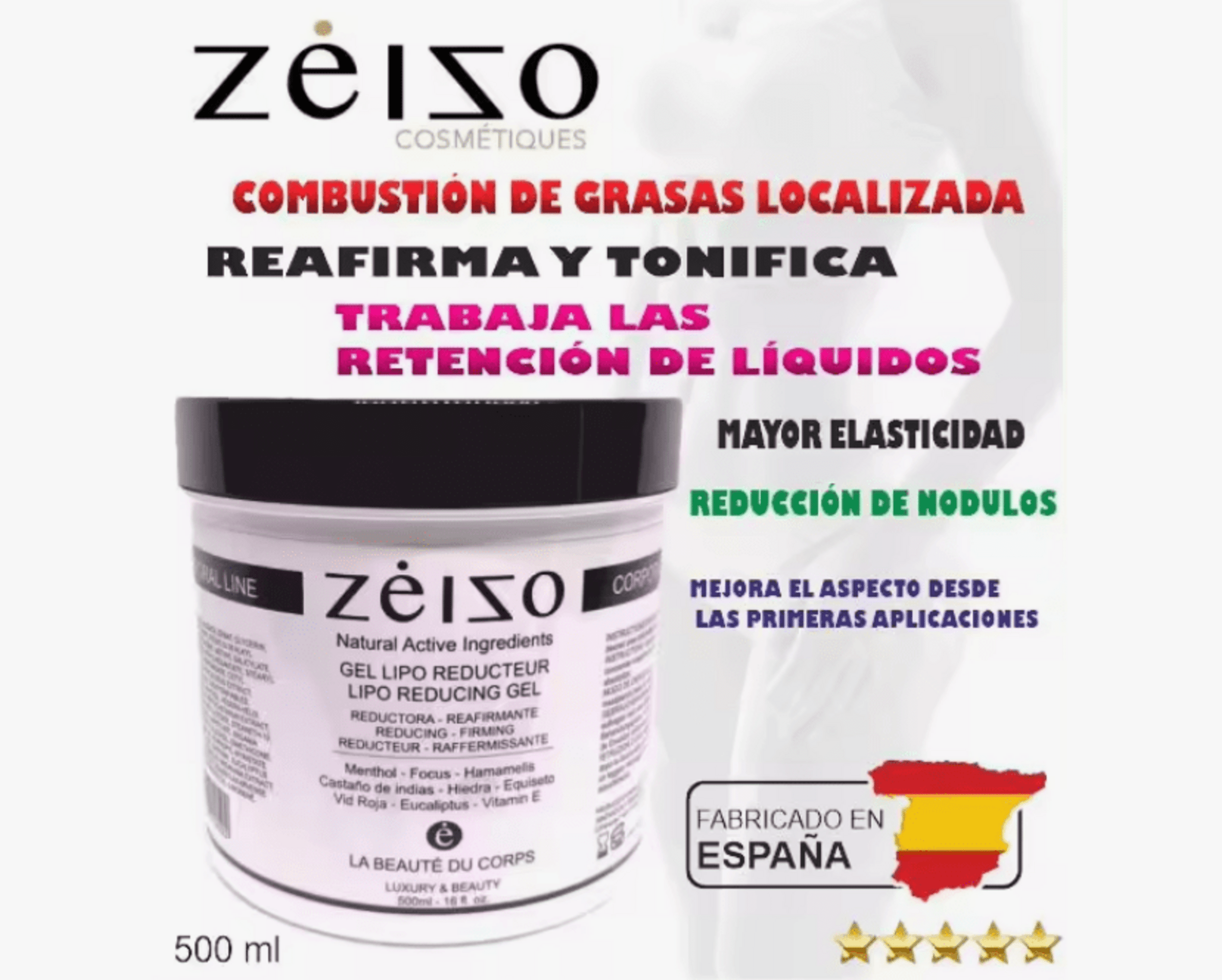 Gel Reductor y Quemagrasas Zeizo 500 ml - Efecto Frío-Calor para Celulitis - 3