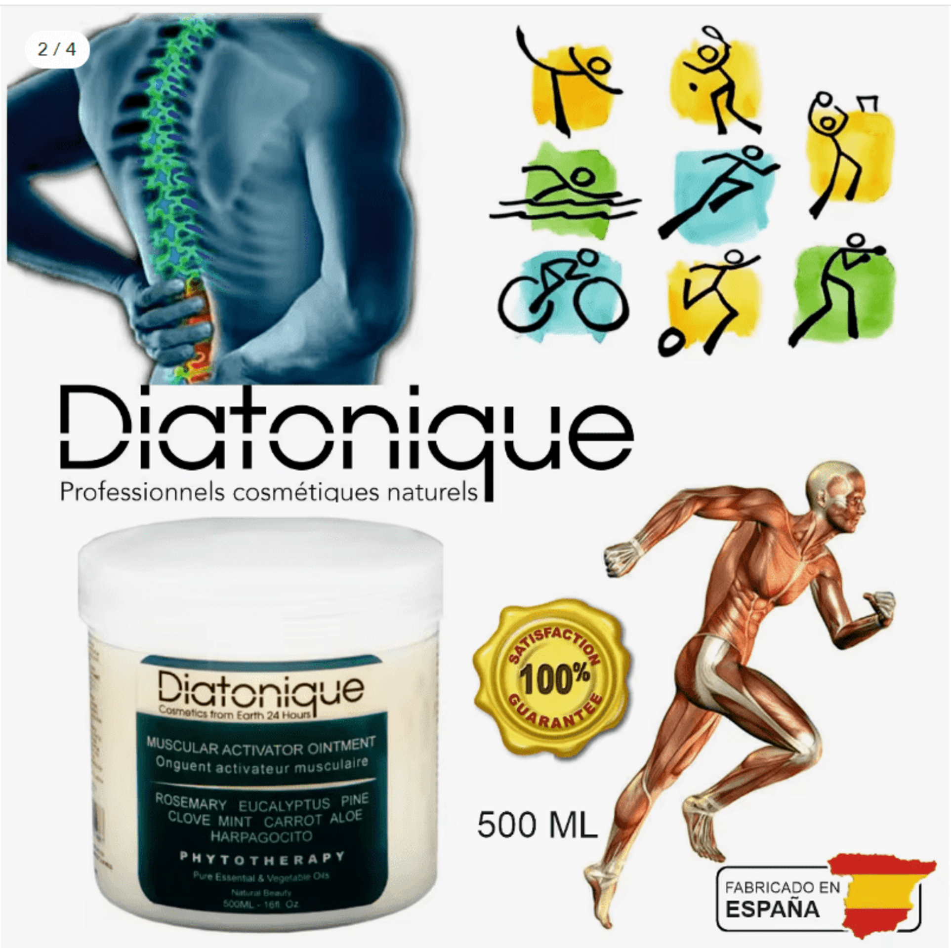 Crema Muscular de calentamiento y entrenamiento 500 ml Diatonique - 2