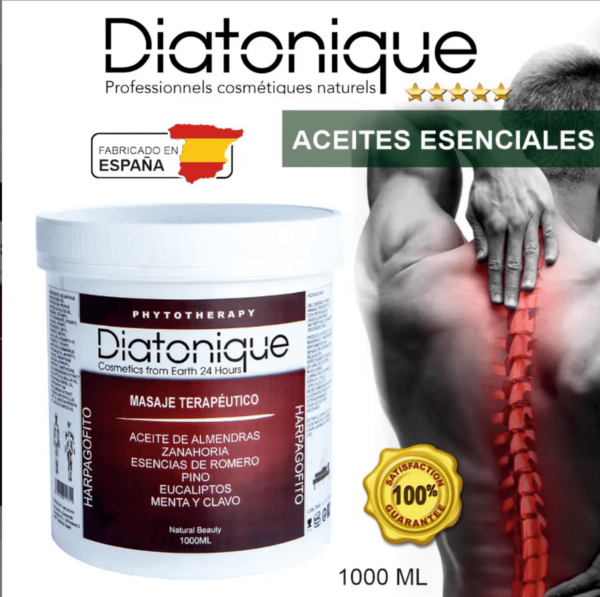 Diatonique Crema Gel masaje profesional con Aceites Esenciales 1000 ml - 2