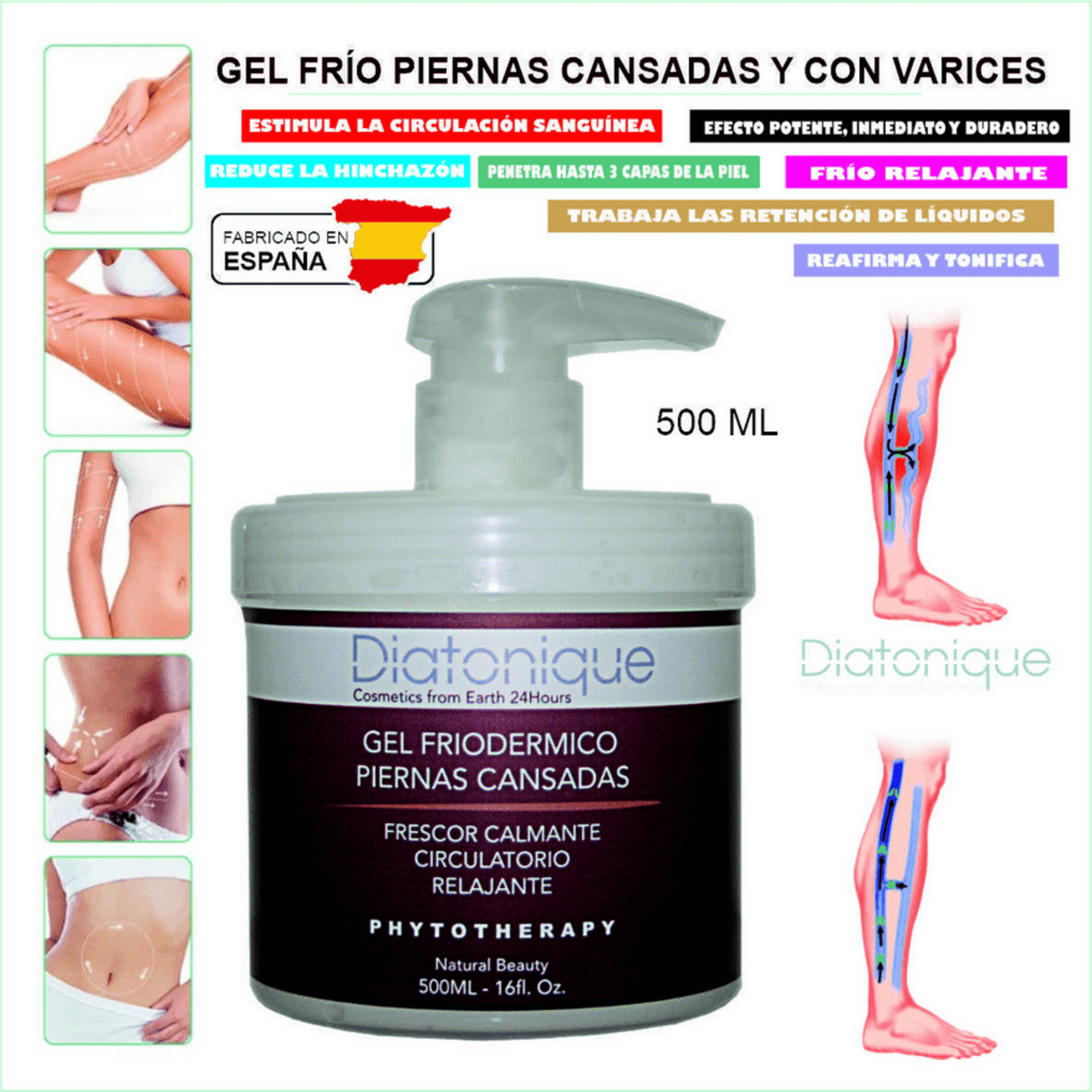 Gel de Efecto Frío Diatonique para Piernas Cansadas y Doloridas, 500 ml - 3