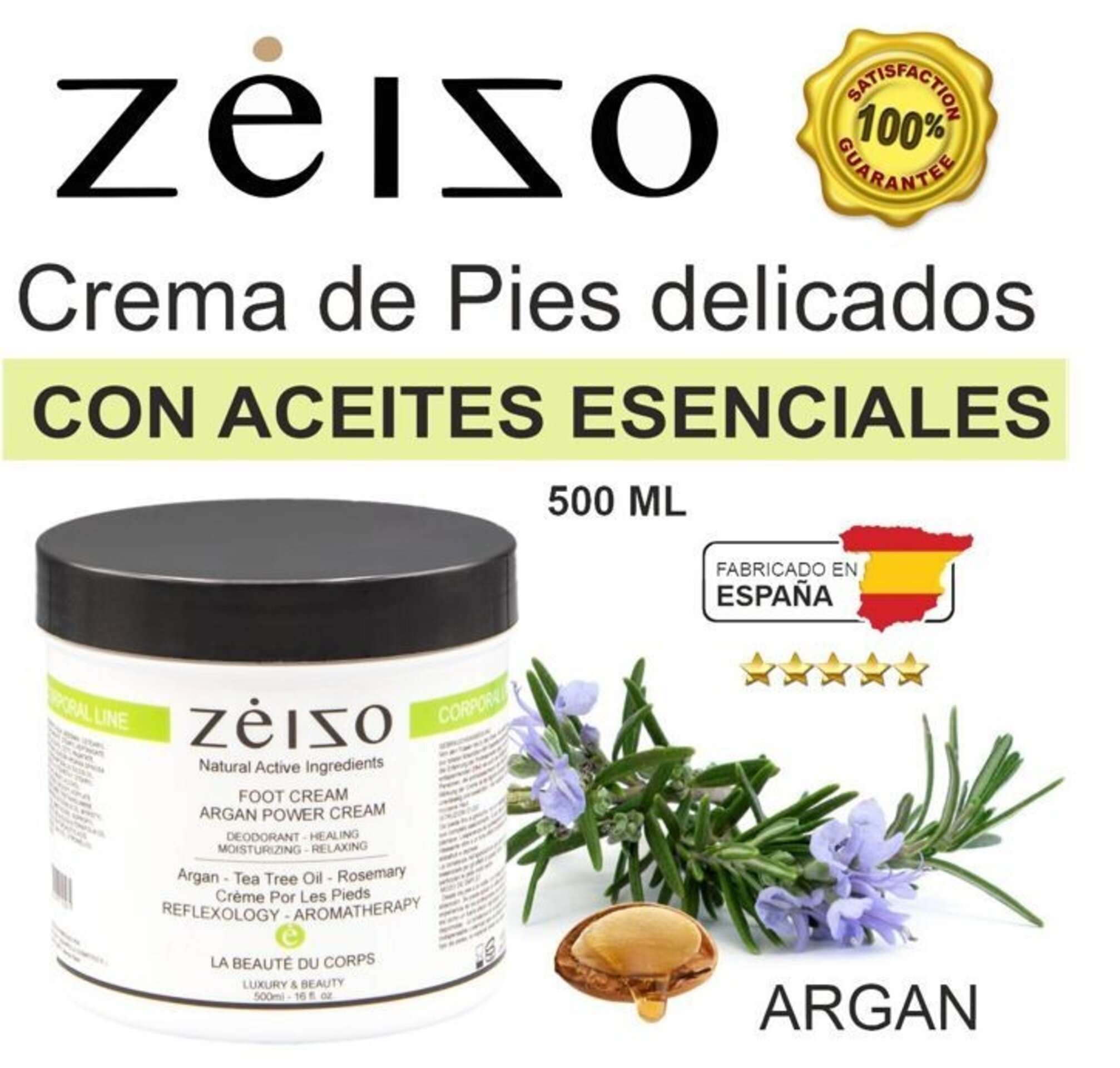 Crema de pies delicados con aceite de argán - Aromaterapia 500 ml Zeizo - 3