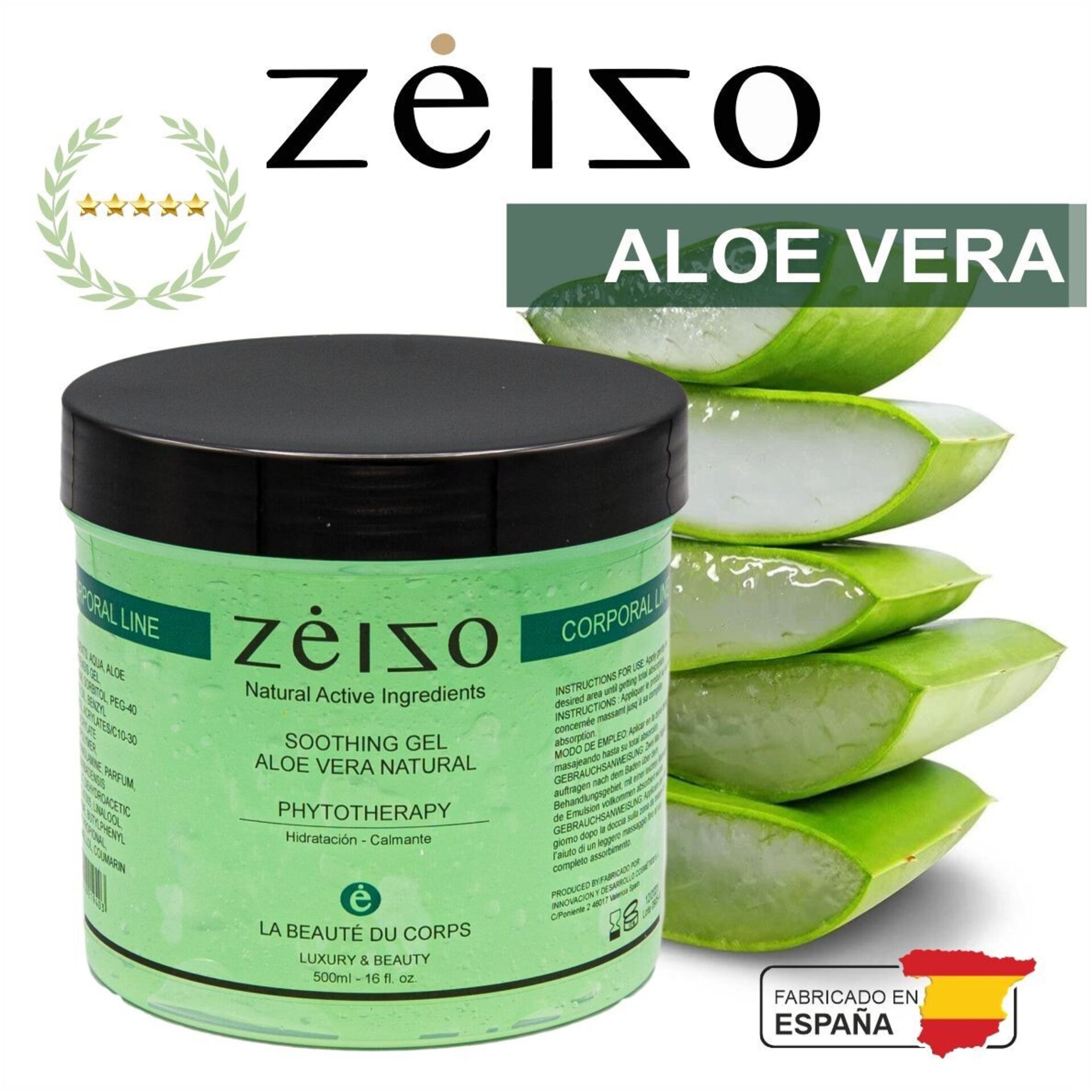 Gel Aloe Vera Verde Zeizo para Hidratación Intensa y Cuidado Natural de la Piel - 3