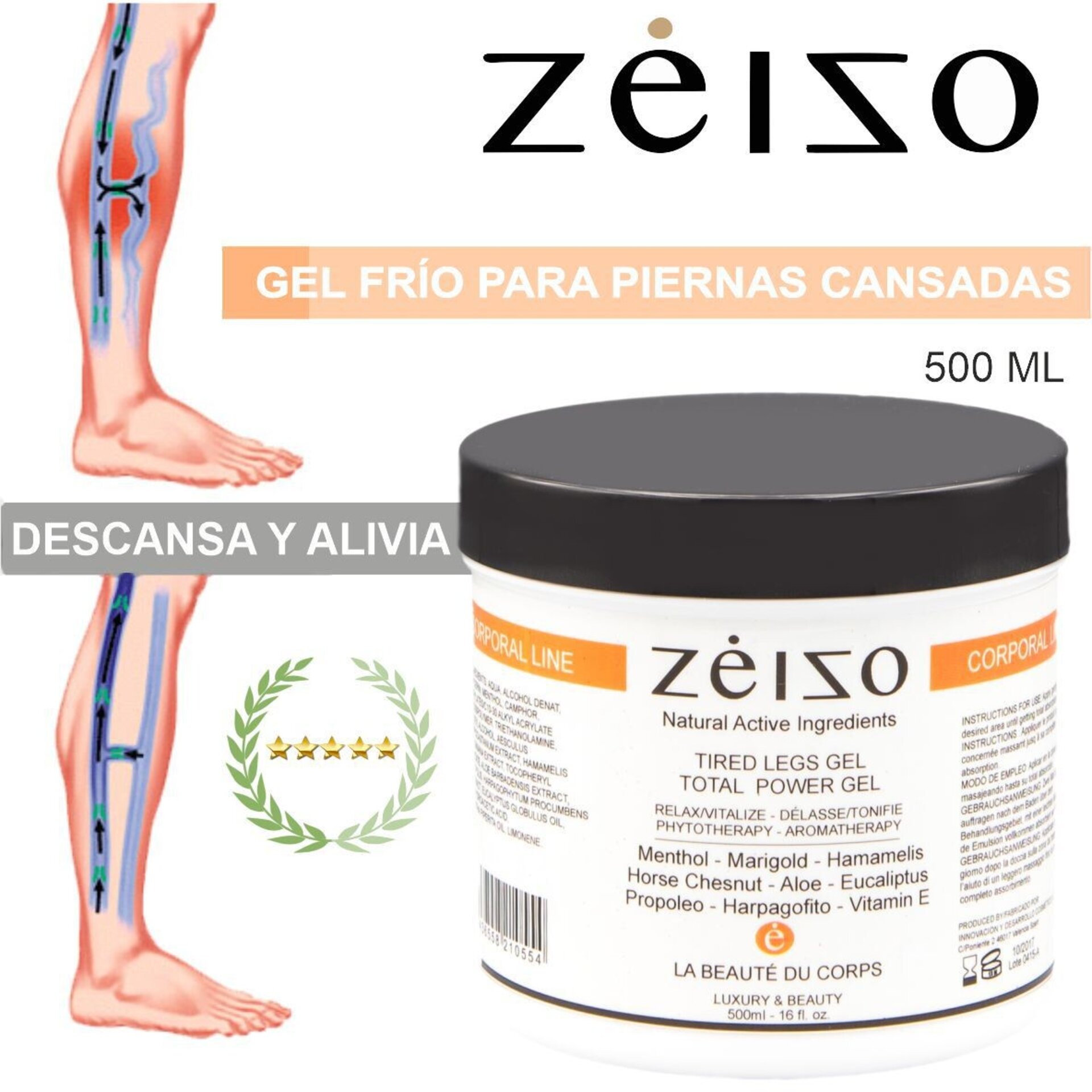 Gel descongestivo con efecto frio para piernas cansadas Zeizo - 3