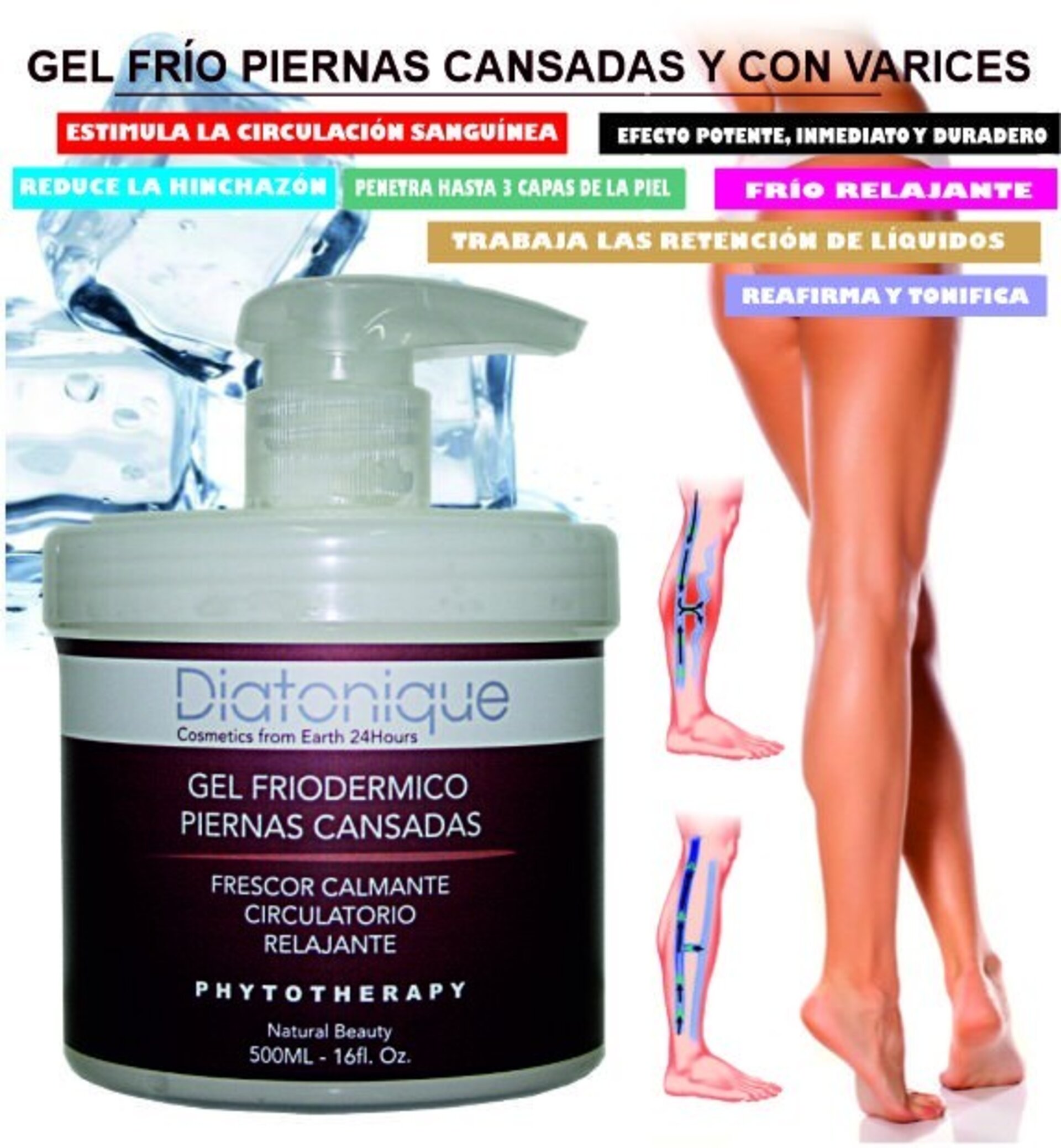 Gel de Efecto Frío Diatonique para Piernas Cansadas y Doloridas, 500 ml - 2