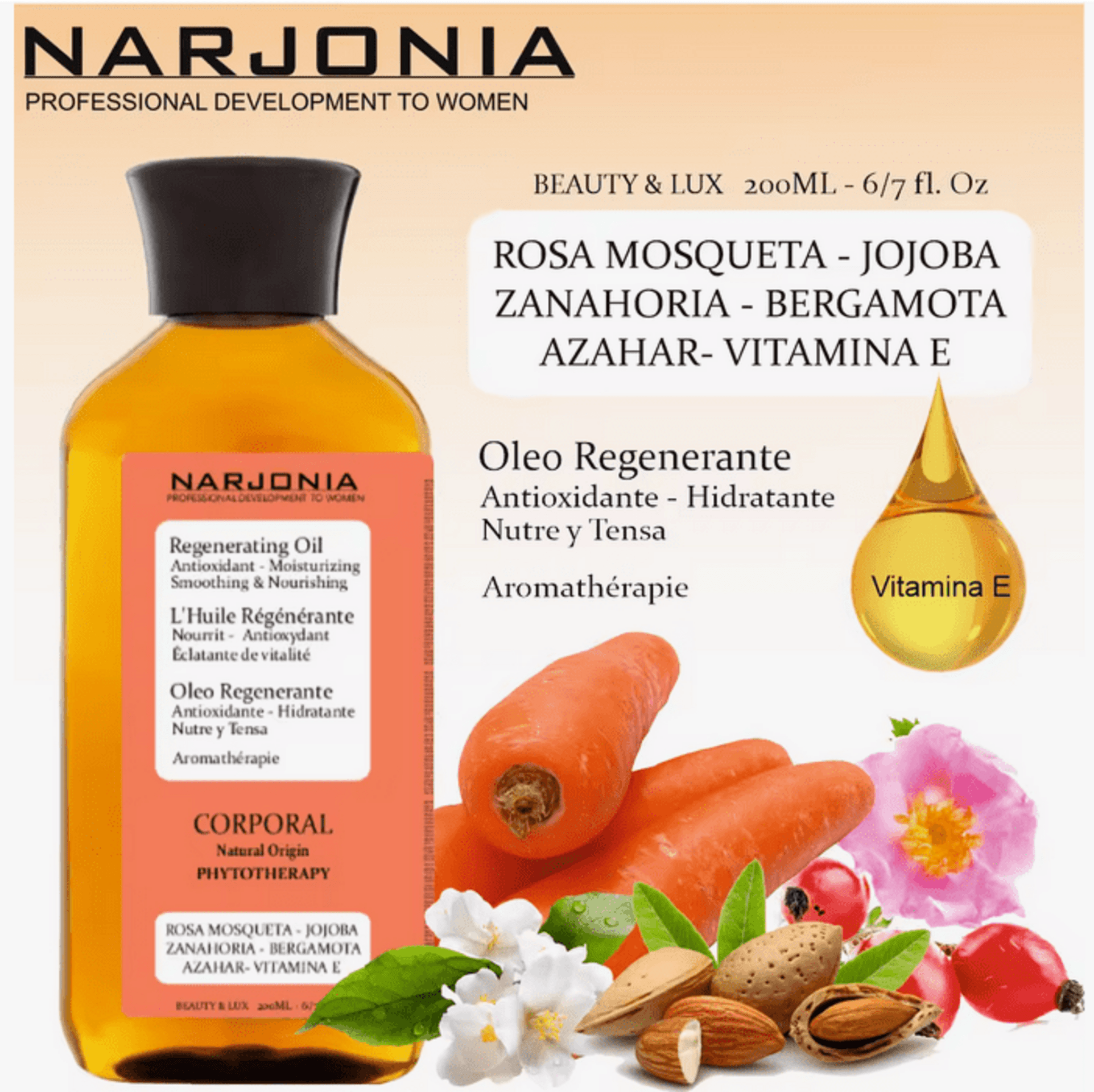 Narjonia Cosmetics - Oleo de Baño Intensivo Regenerador de Naranja. 200 ml - 2
