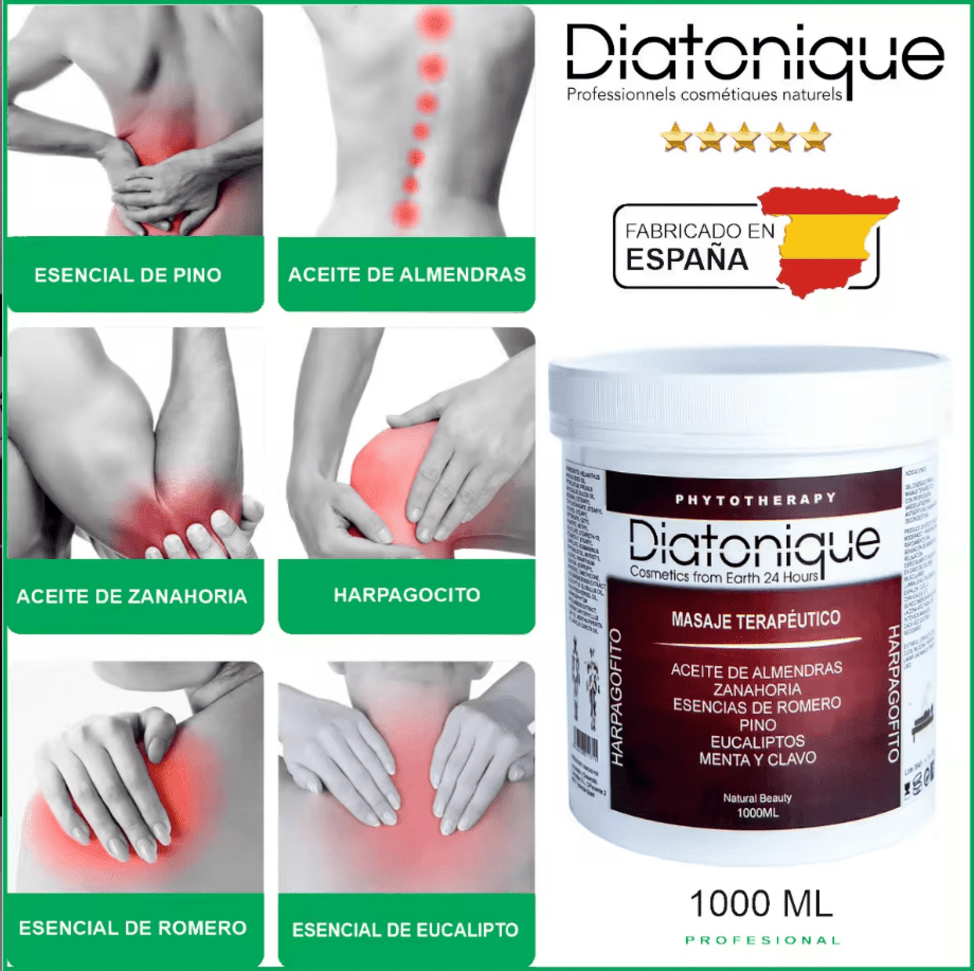 Gel de masaje profesional con Aceites Esenciales 1000 ml Diatonique - 4