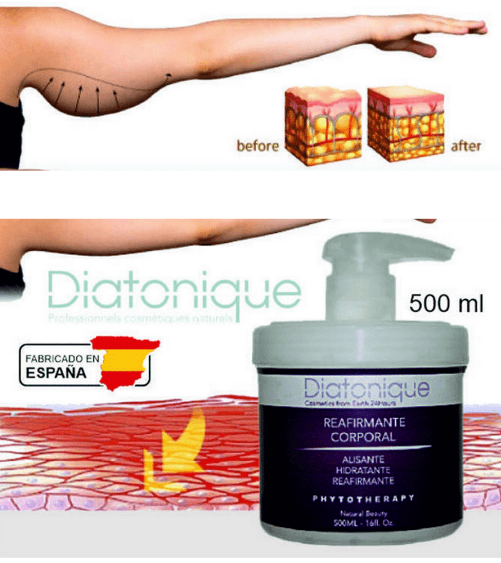 Crema reafirmante corporal profesional 500 ml - Diatonique - Acción inmediata - 2