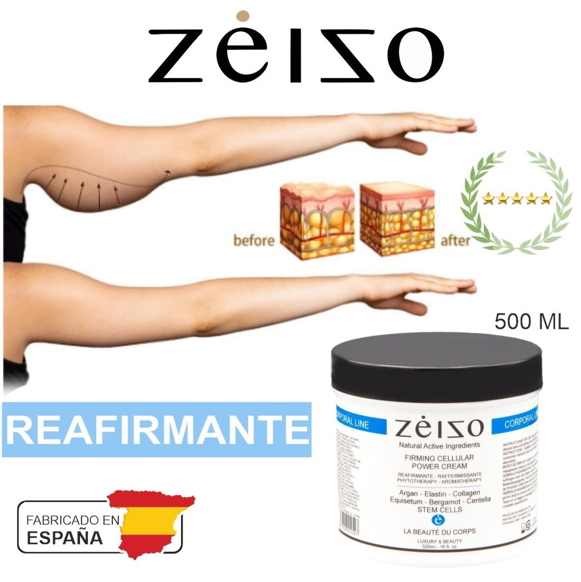 Crema Reafirmante Corporal Silueta con Células Madre y Argán 500ml - Zeizo - 3