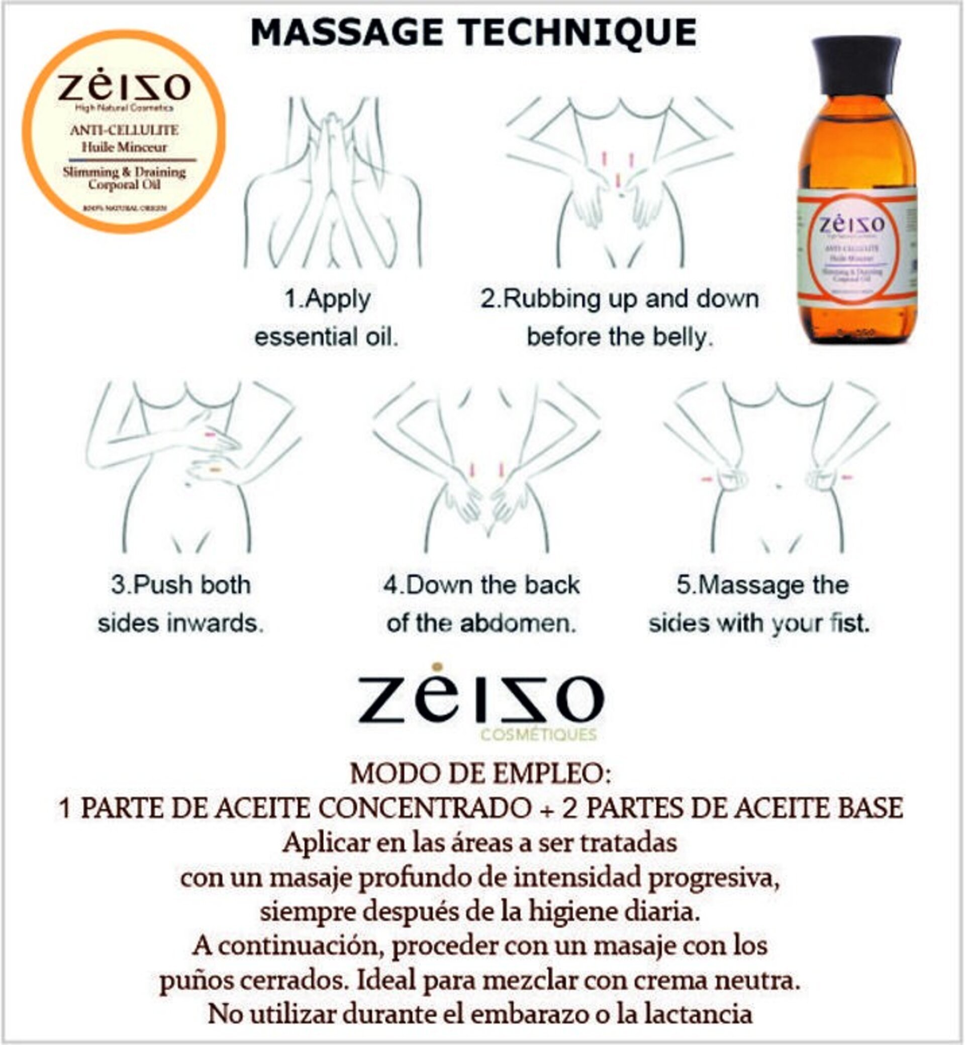 Anticelulítico aceite drenante concentrado  aromaterapia Zeizo - 4